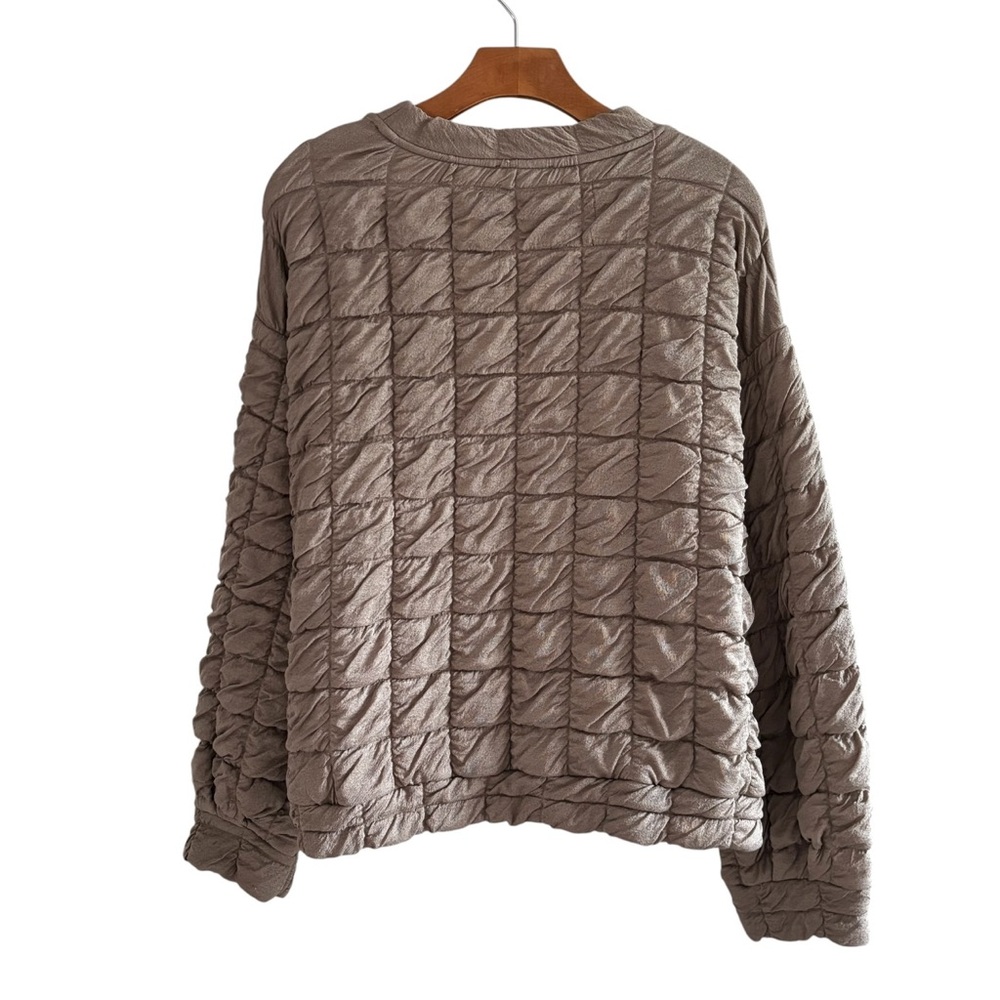 Zara Quilted Pullover Crewneck Sweatshirt Top Xl Taupe - Picture 5 of 8